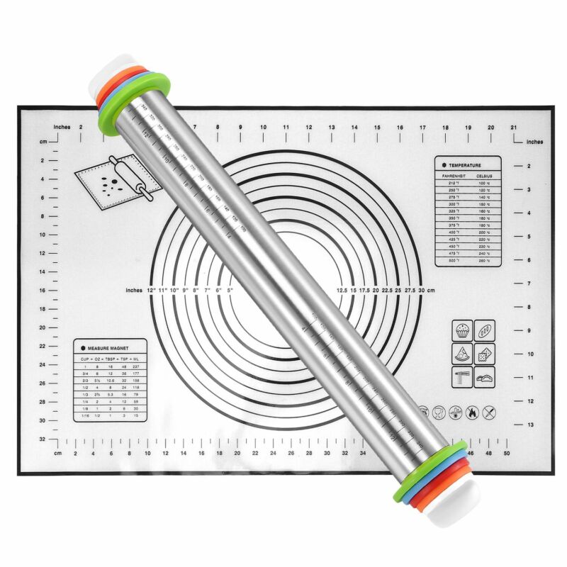 Adjustable Stainless Rolling Pin+ Rings And Pastry Mat