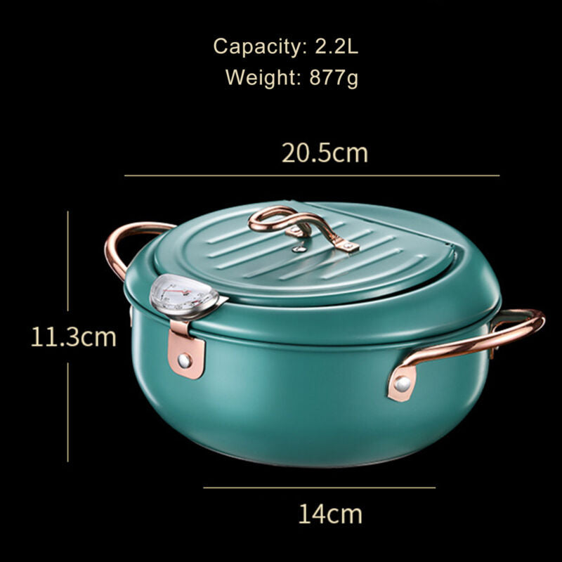 Japanese Style Stainless Steel Deep Fryer Pot With Thermometer & Oil Drainer