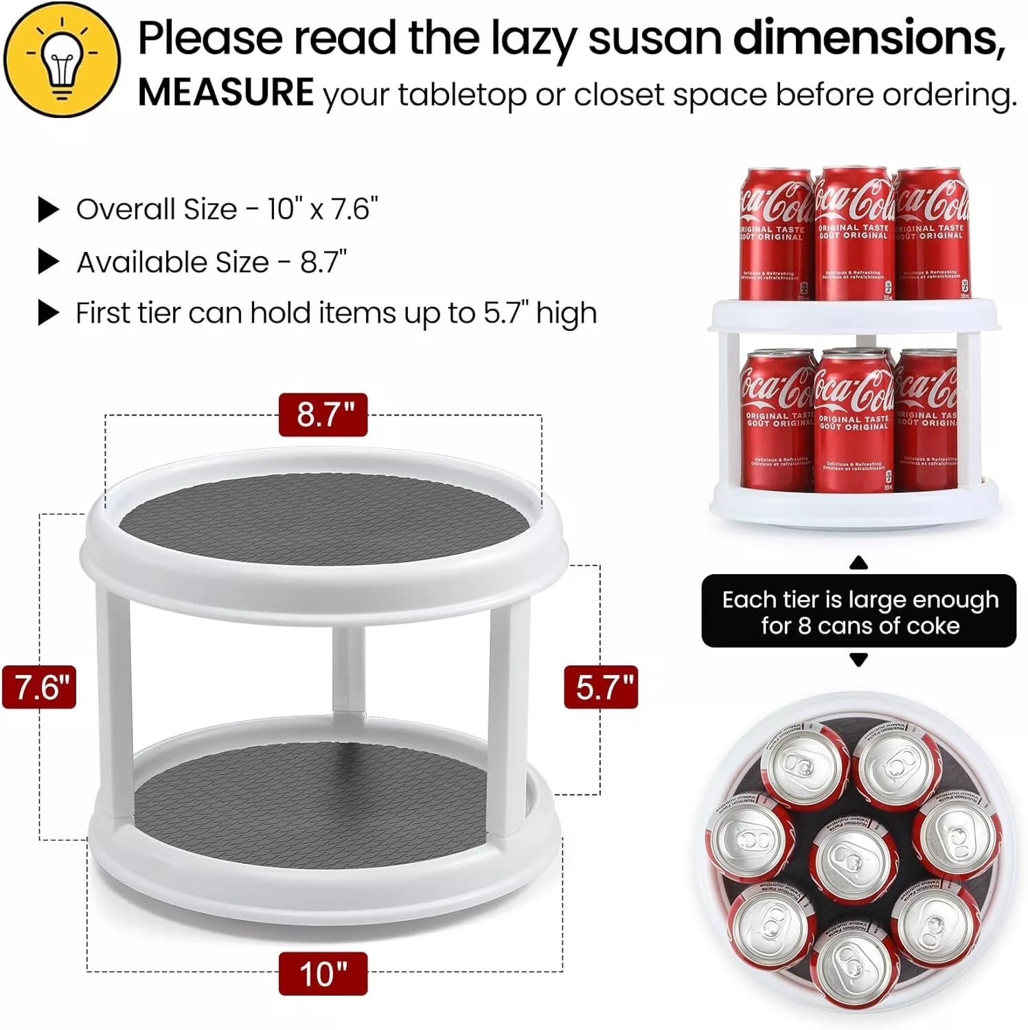 2 Tier Lazy Susan 360° Turntable, 10 inch, Kitchen Spice Organizer Rack