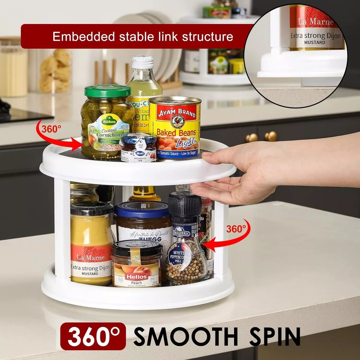 2 Tier Lazy Susan 360° Turntable, 10 inch, Kitchen Spice Organizer Rack